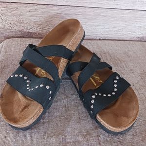 Birkenstock Papillo Cosma stretch wave silver metal studs sandals shoes 8